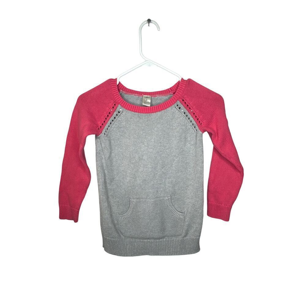 OshKosh B'gosh Sweater Kids Size 6 Gray & Dark Pink 100% Cotton Eyelet Stitching
